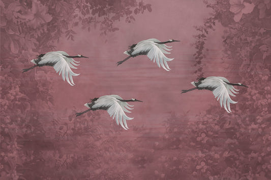 Crimson Crane Flight Wall Mural