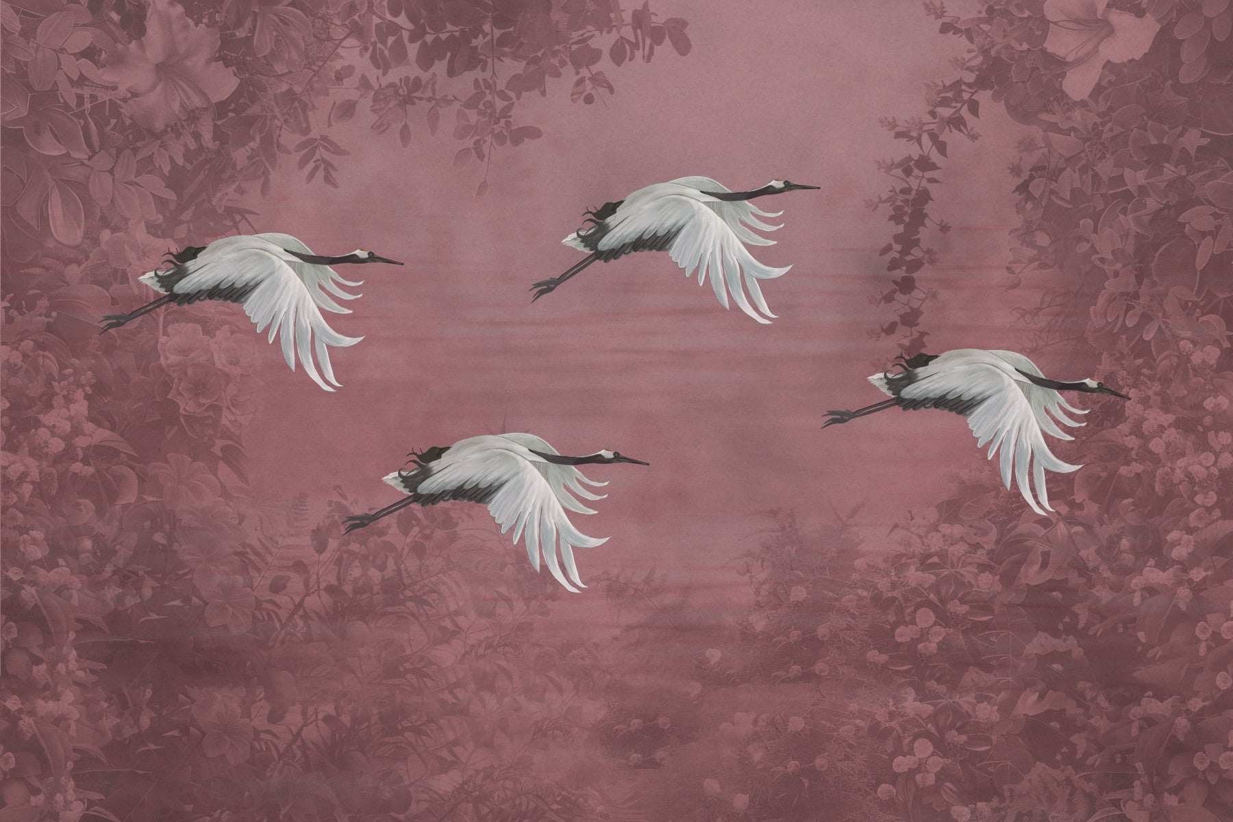 Crimson Crane Flight Wall Mural