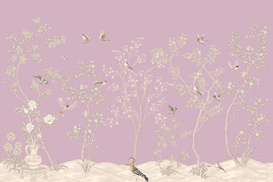Birds & Bloom on Mauve Wall Mural