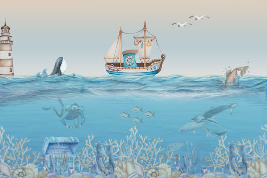 Watercolor Sea Adventure Wall Mural