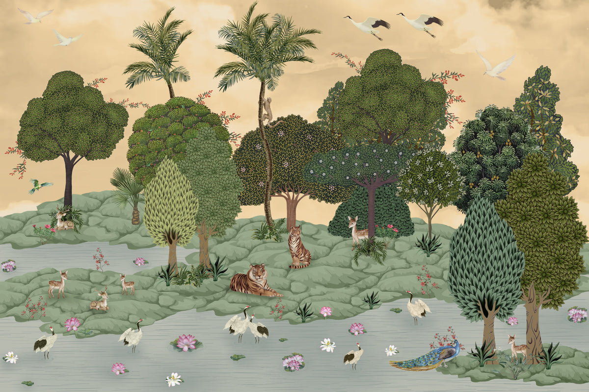 Tranquil Tiger Oasis Wall Mural in your room — zoomed