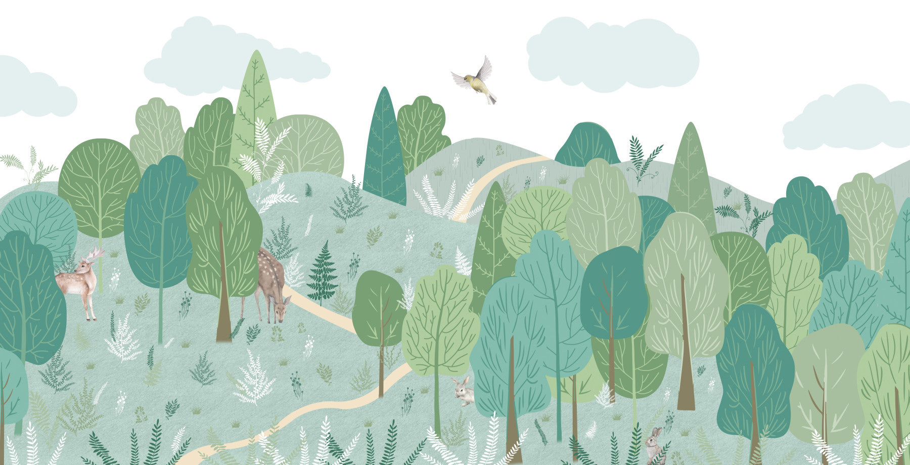 Serene Green Glade Wall Mural