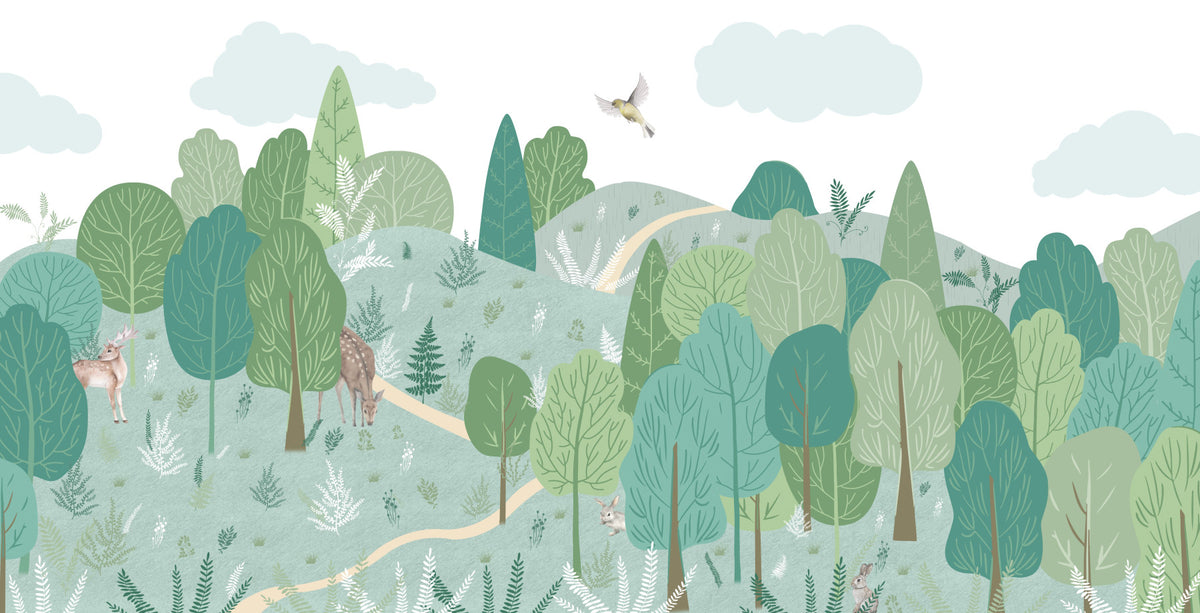 Serene Green Glade Wall Mural in your room — zoomed