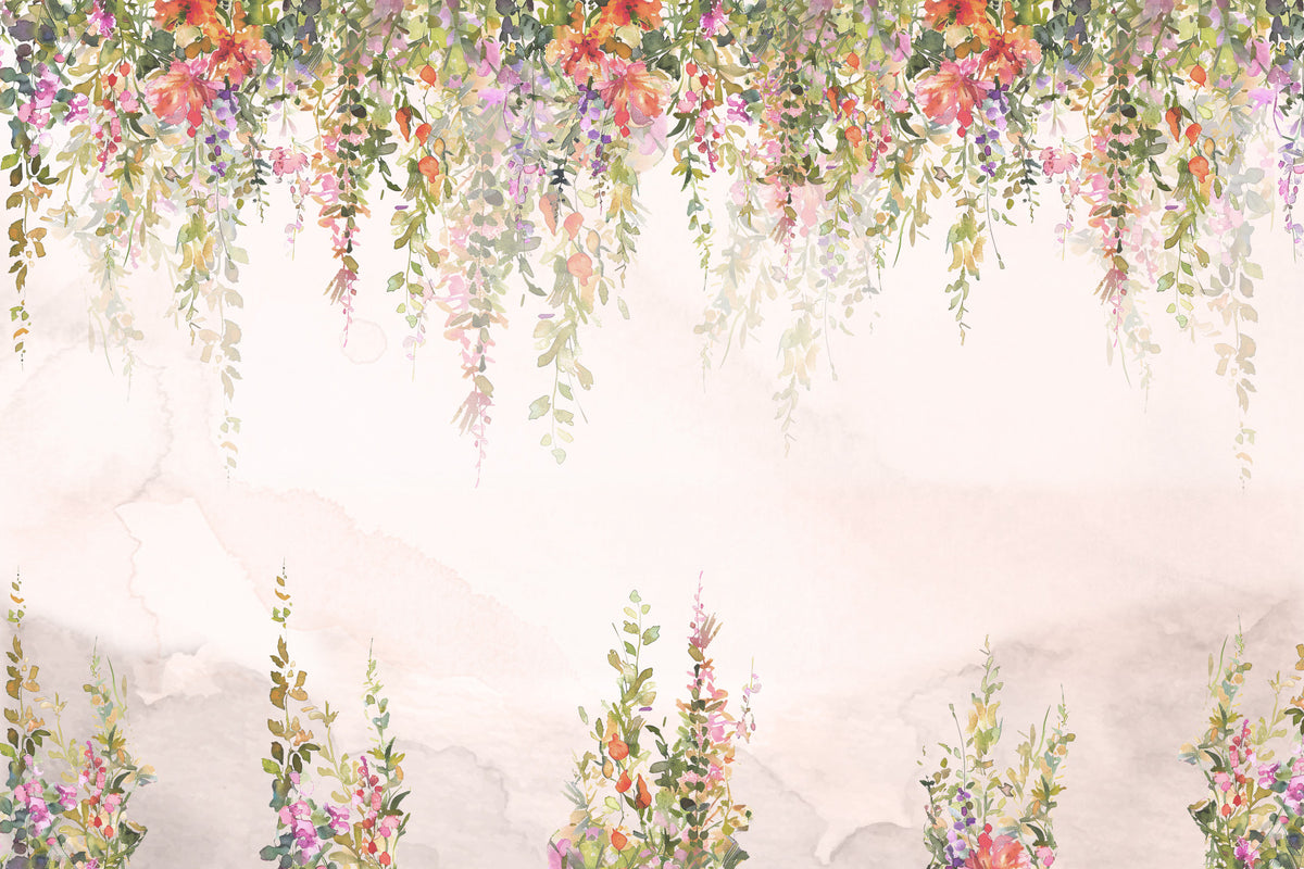 Ethereal Watercolor Blooms Wall Mural in your room — zoomed