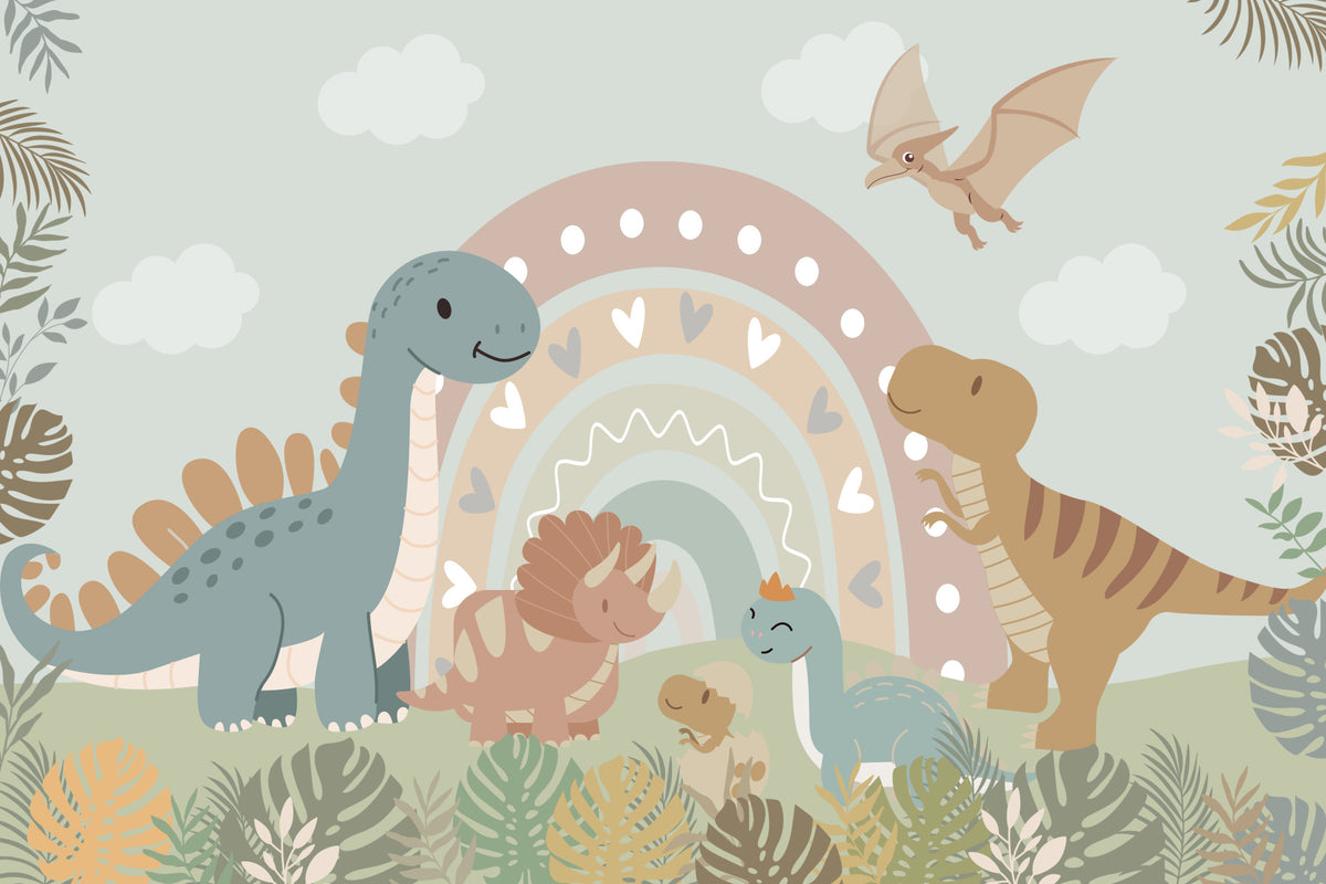 Dino Rainbow Wall Art Wall Mural in your room — zoomed