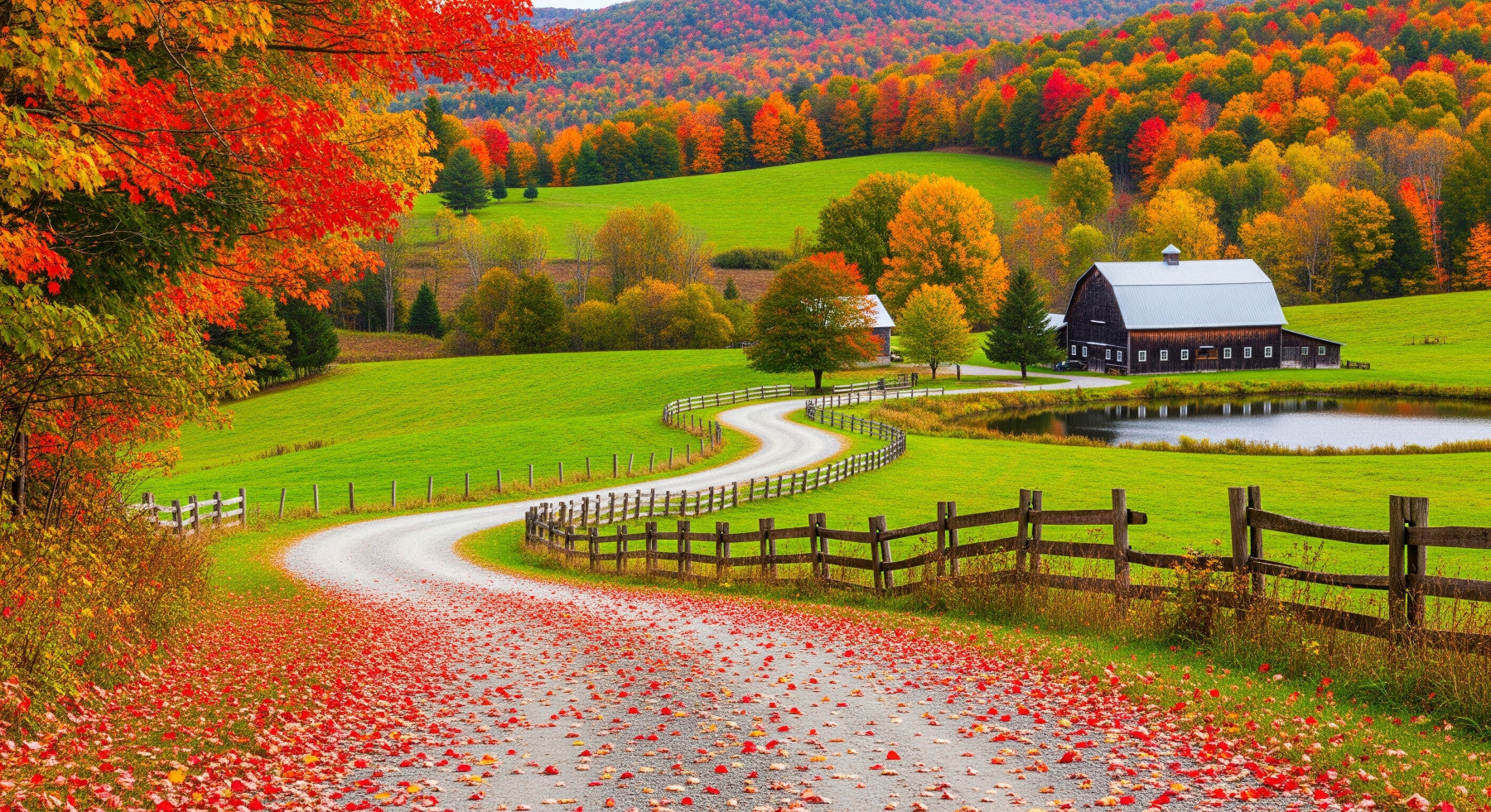 Autumn Road Serenity Wall Mural