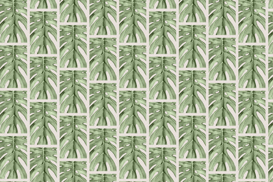Green Monstera Squares Wall Mural