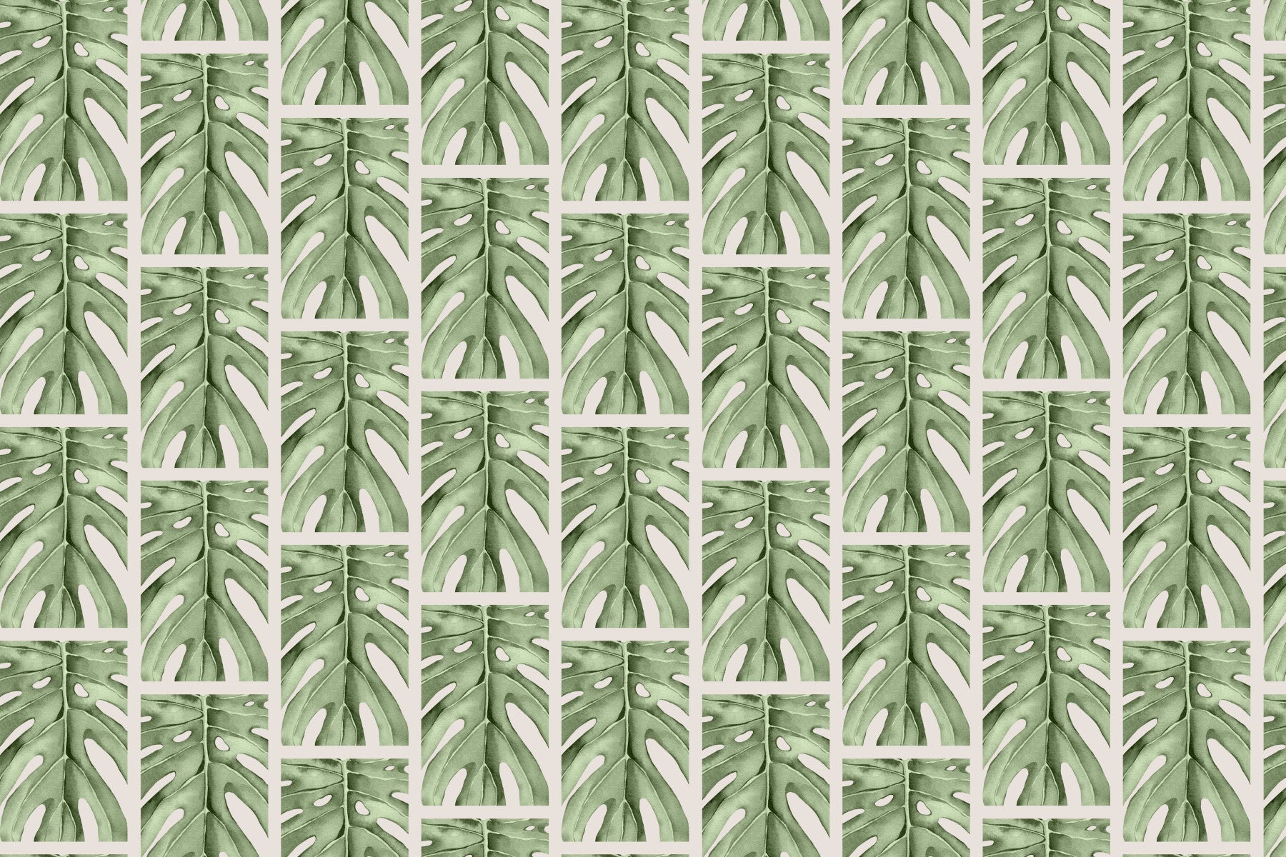 Green Monstera Squares Wall Mural