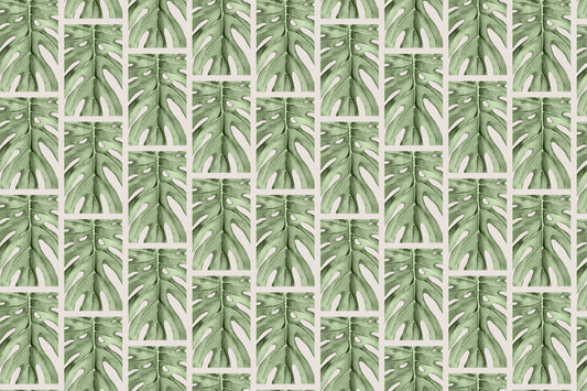 Green Monstera Squares Wall Mural