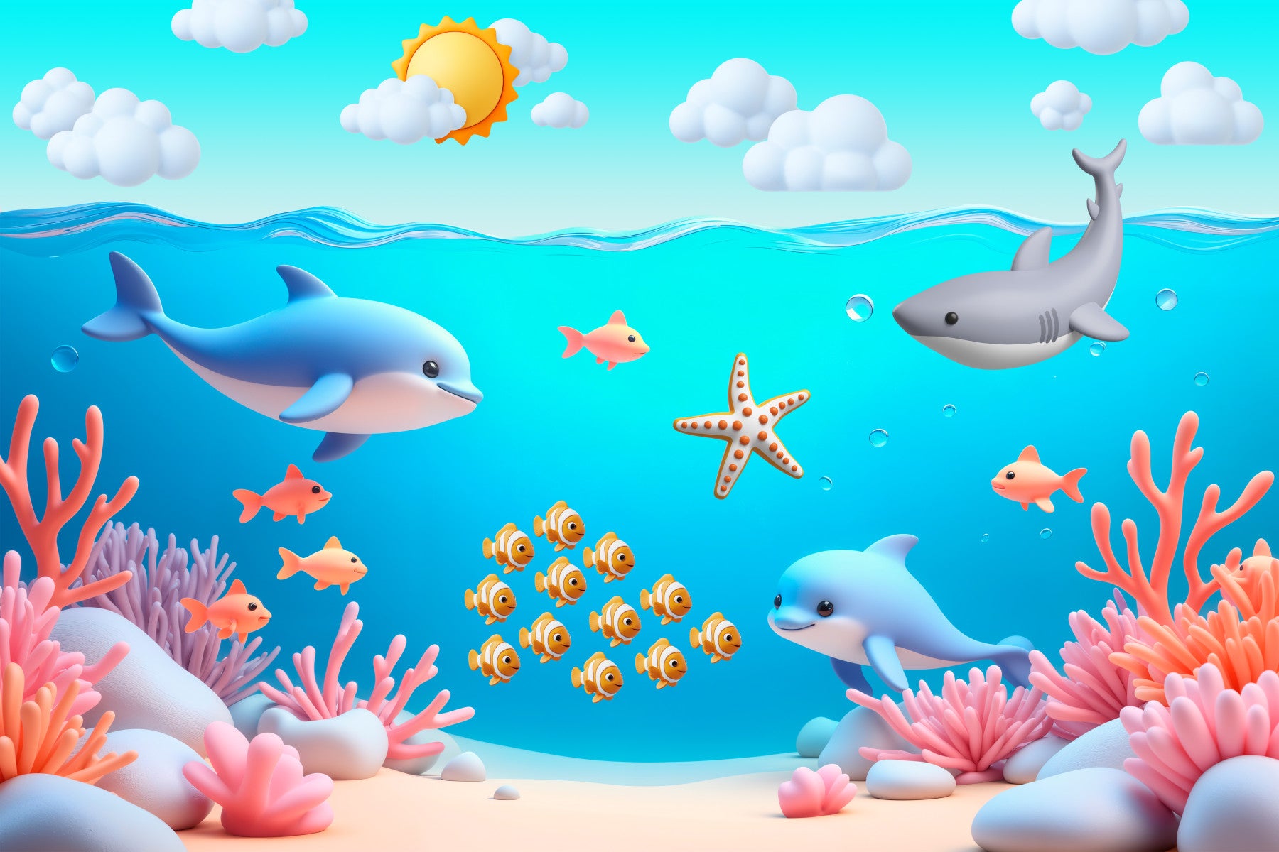 Aquatic Cartoon Adventure Wall Mural