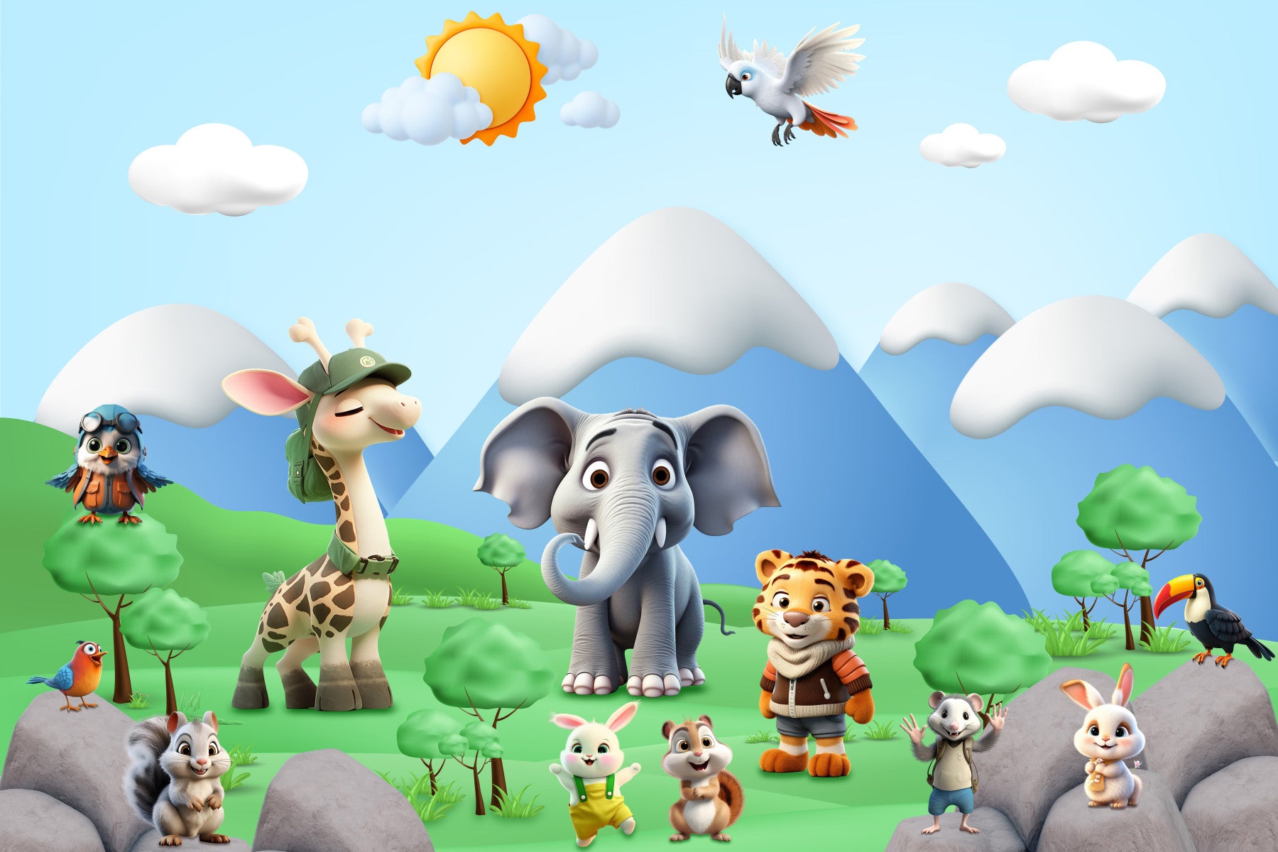 Cartoon Animals Adventure Wall Mural