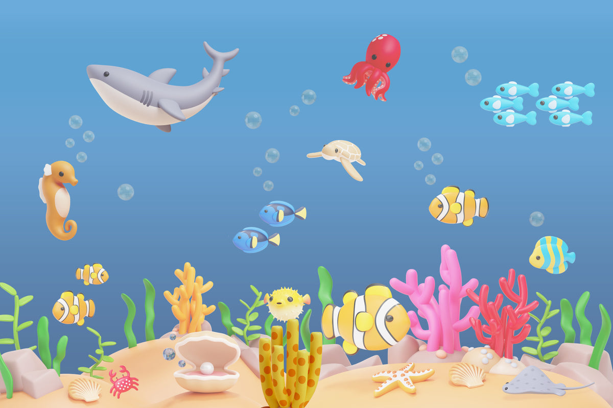 Ocean Buddies Wall Mural in your room — zoomed