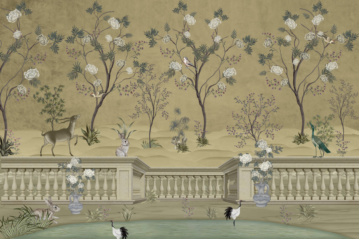 Serene Chinoiserie Wall Mural in your room — zoomed