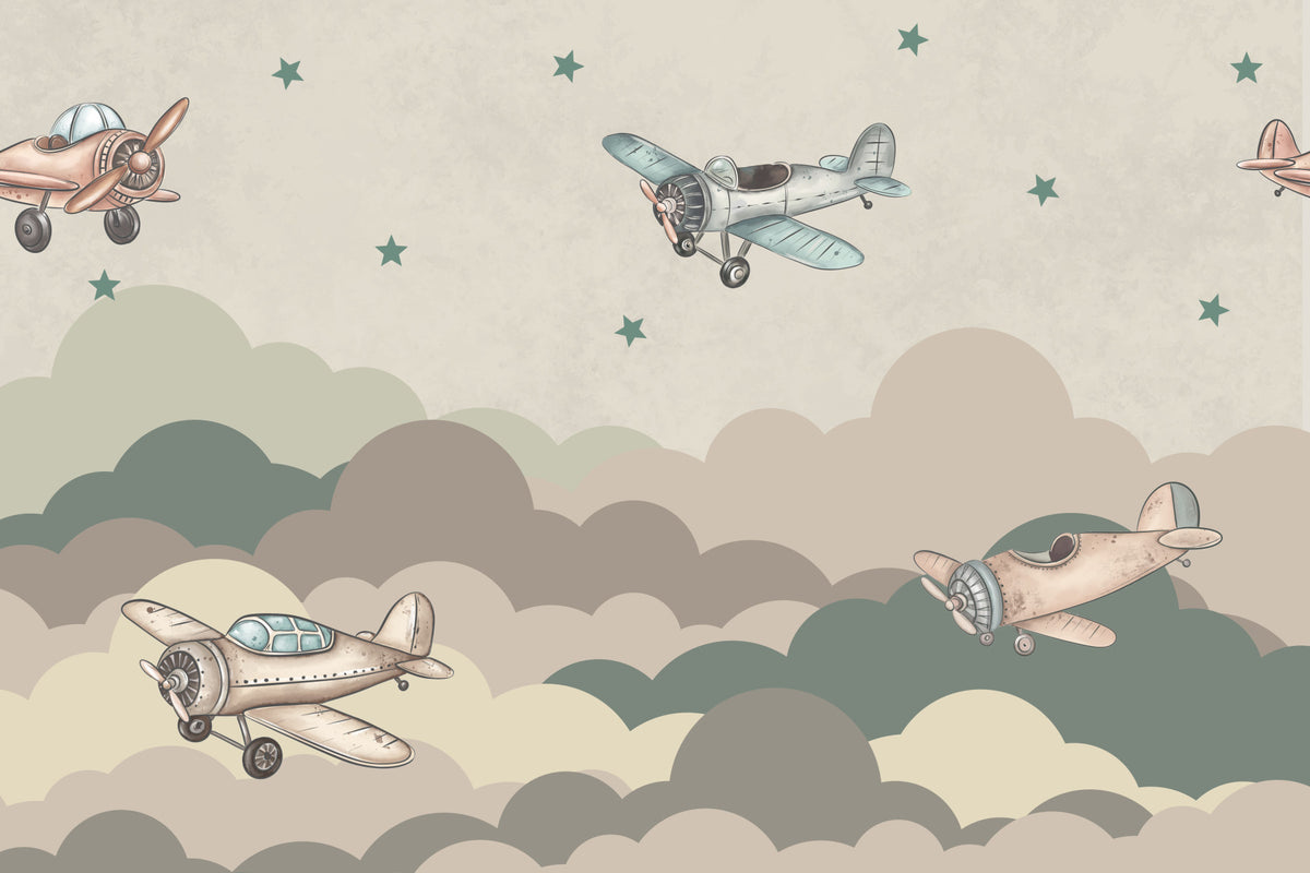 Vintage Aviation Dream Wall Mural in your room — zoomed