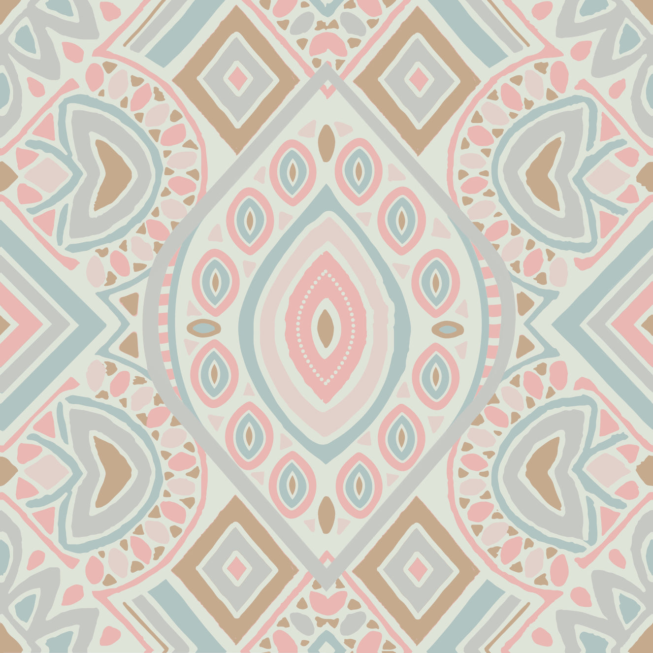 Boho Aztec Pattern Pastel Pink and Blue Wallpaper⁠