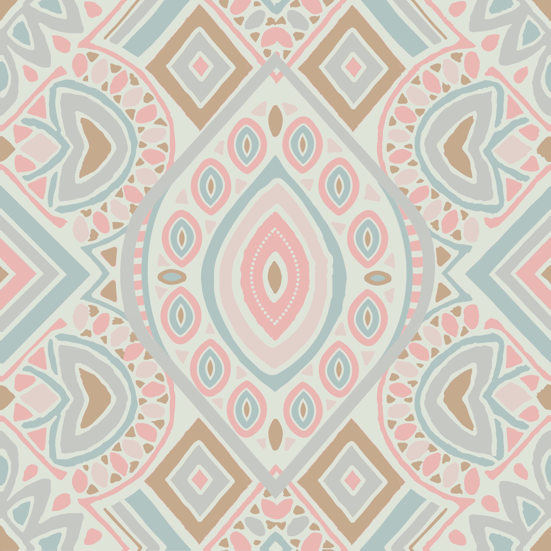 Boho Aztec Pattern Pastel Pink and Blue Wallpaper⁠