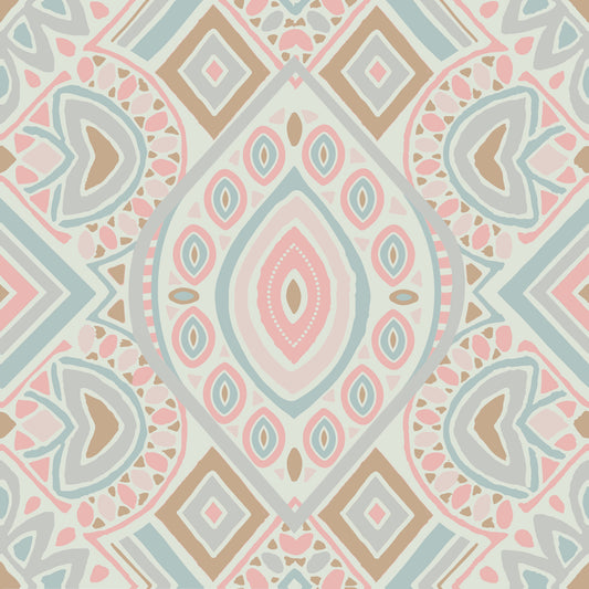 Boho Aztec Pattern Pastel Pink and Blue Wallpaper⁠