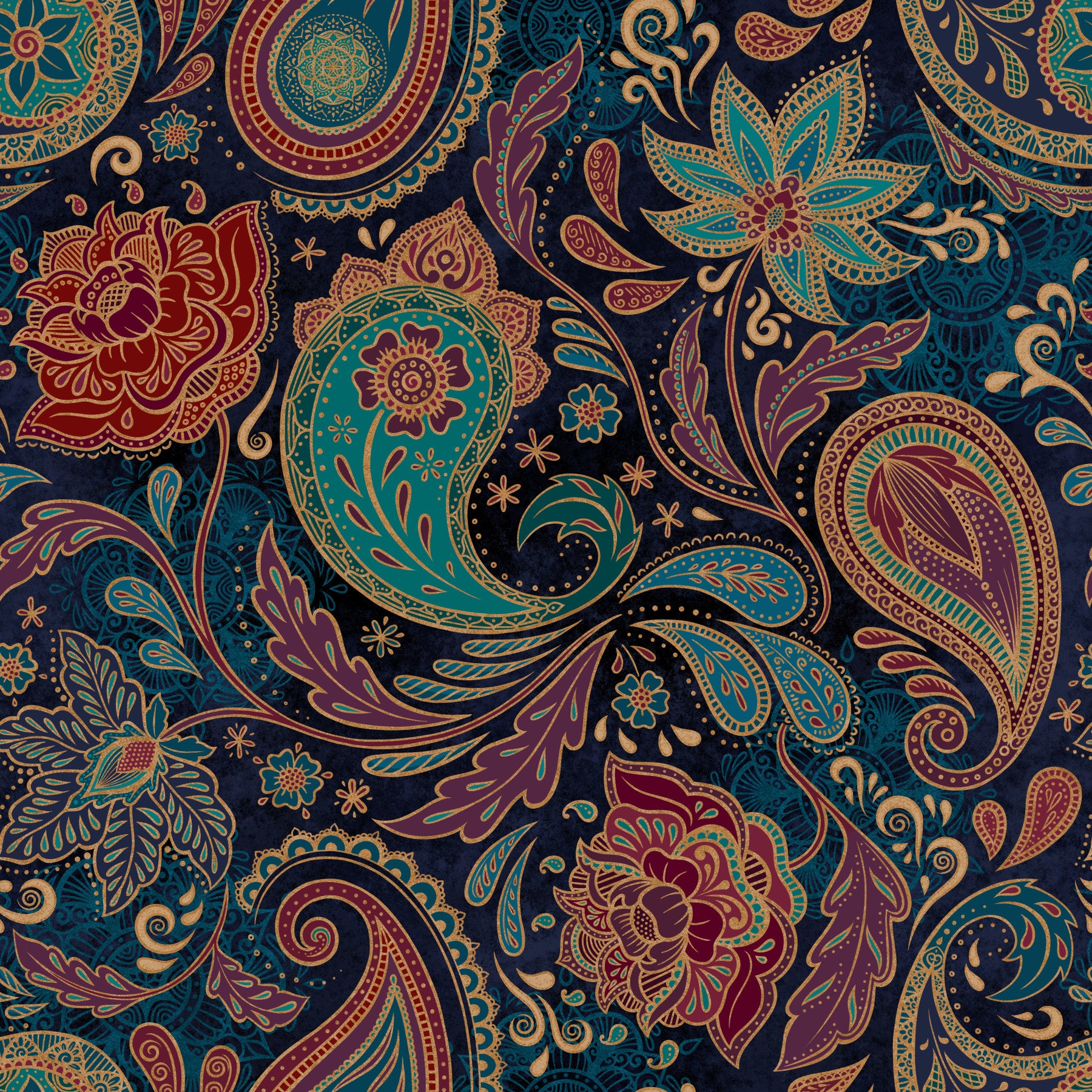 Jewel-toned Boho Paisley - Sapphire Wallpaper⁠