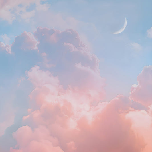 Cloudy Pastel Sunset Sky Crescent Moon Wall Mural