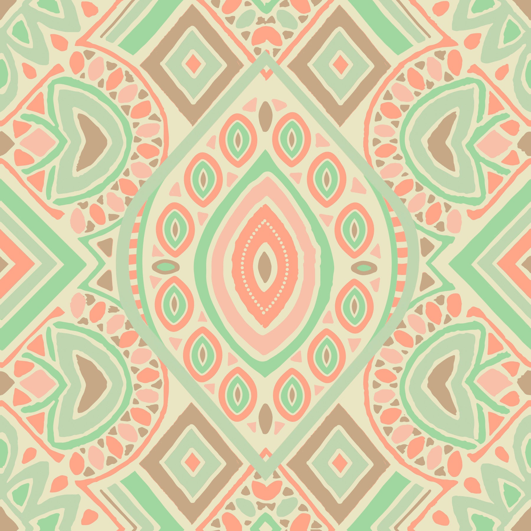 Boho Aztec Pattern Pastel Emerald Green  Wallpaper⁠