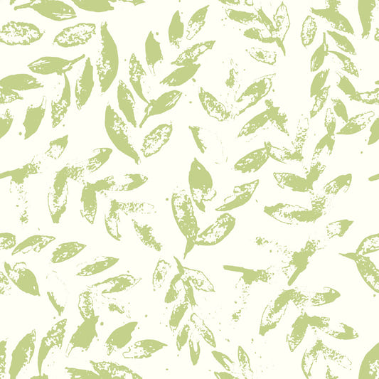 Subtle Green Printed Leaves Wallpaper⁠