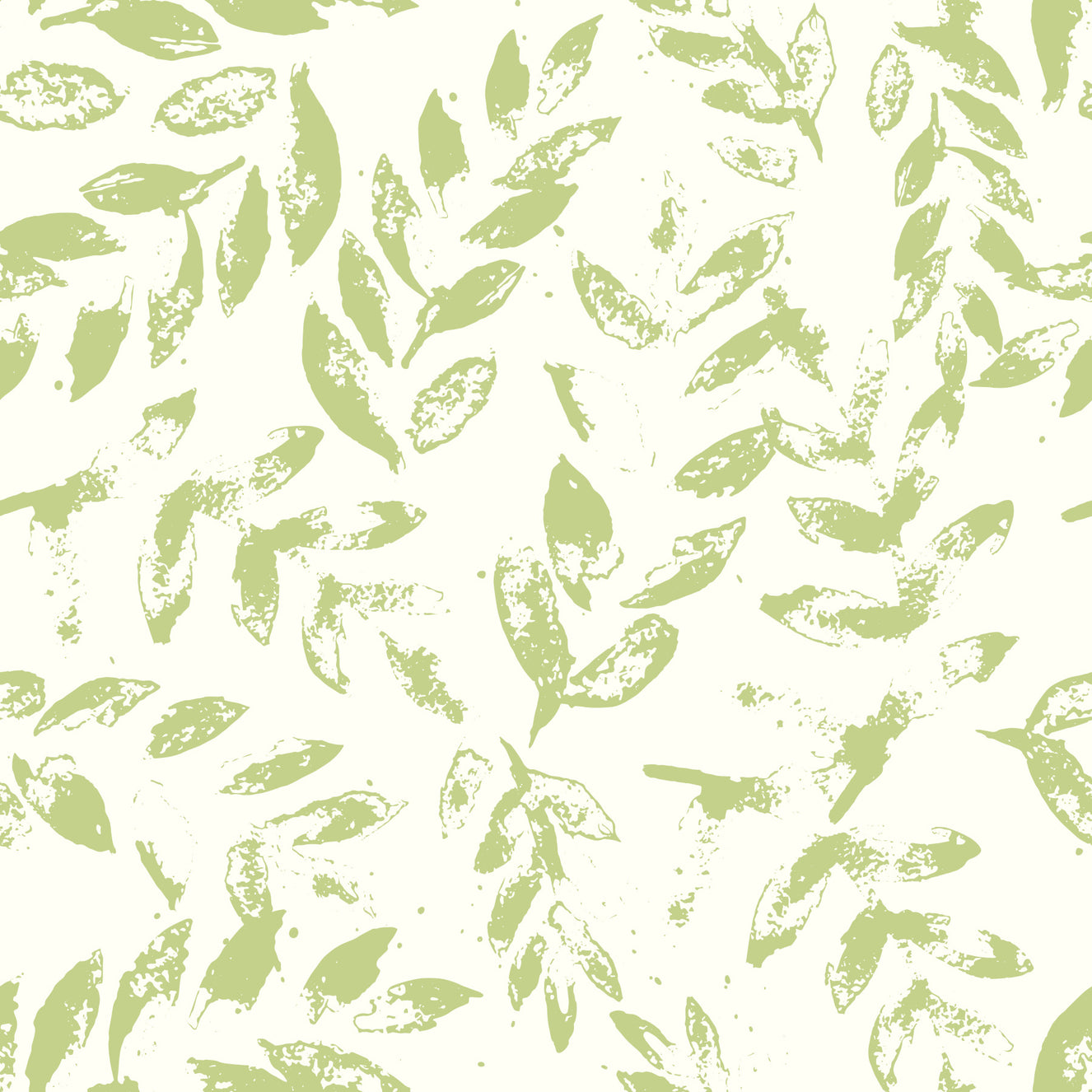 Subtle Green Printed Leaves Wallpaper⁠