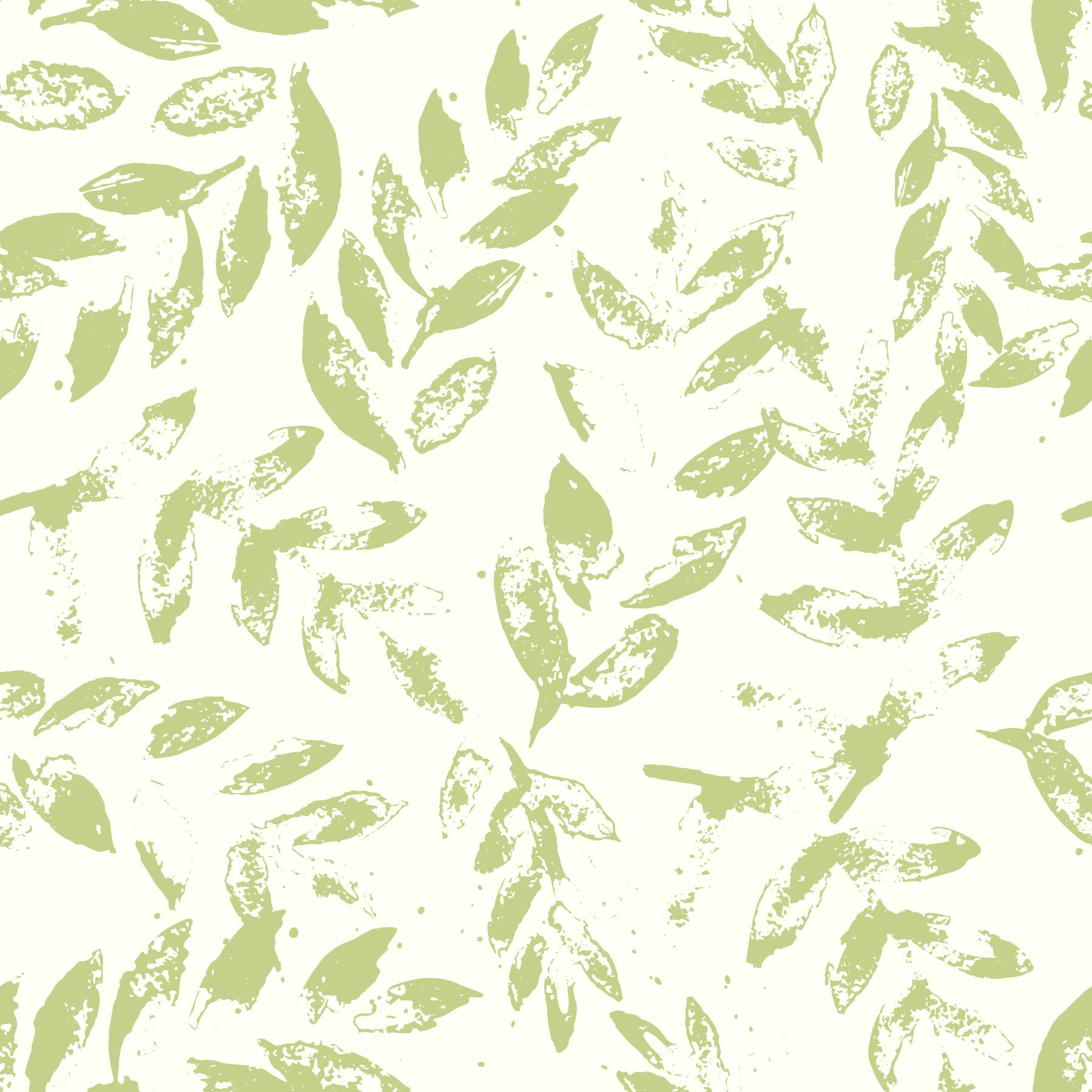 Subtle Green Printed Leaves Wallpaper⁠