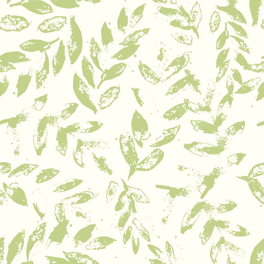 Subtle Green Printed Leaves Wallpaper⁠