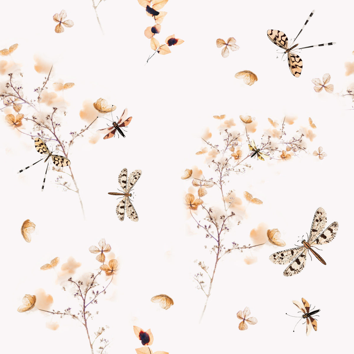 Dragonflies in Flowers Wallpaper⁠ in your room — zoomed