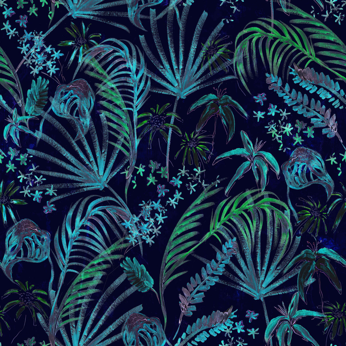 Hand Painted Night Plants Wallpaper⁠