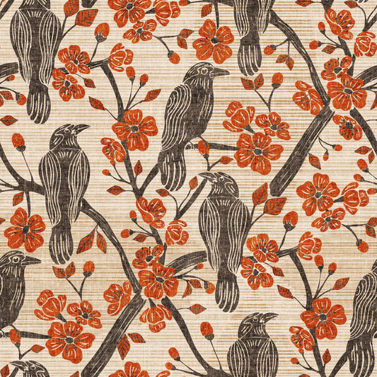 Blossom & Crow Orange & Charcoal Wallpaper⁠