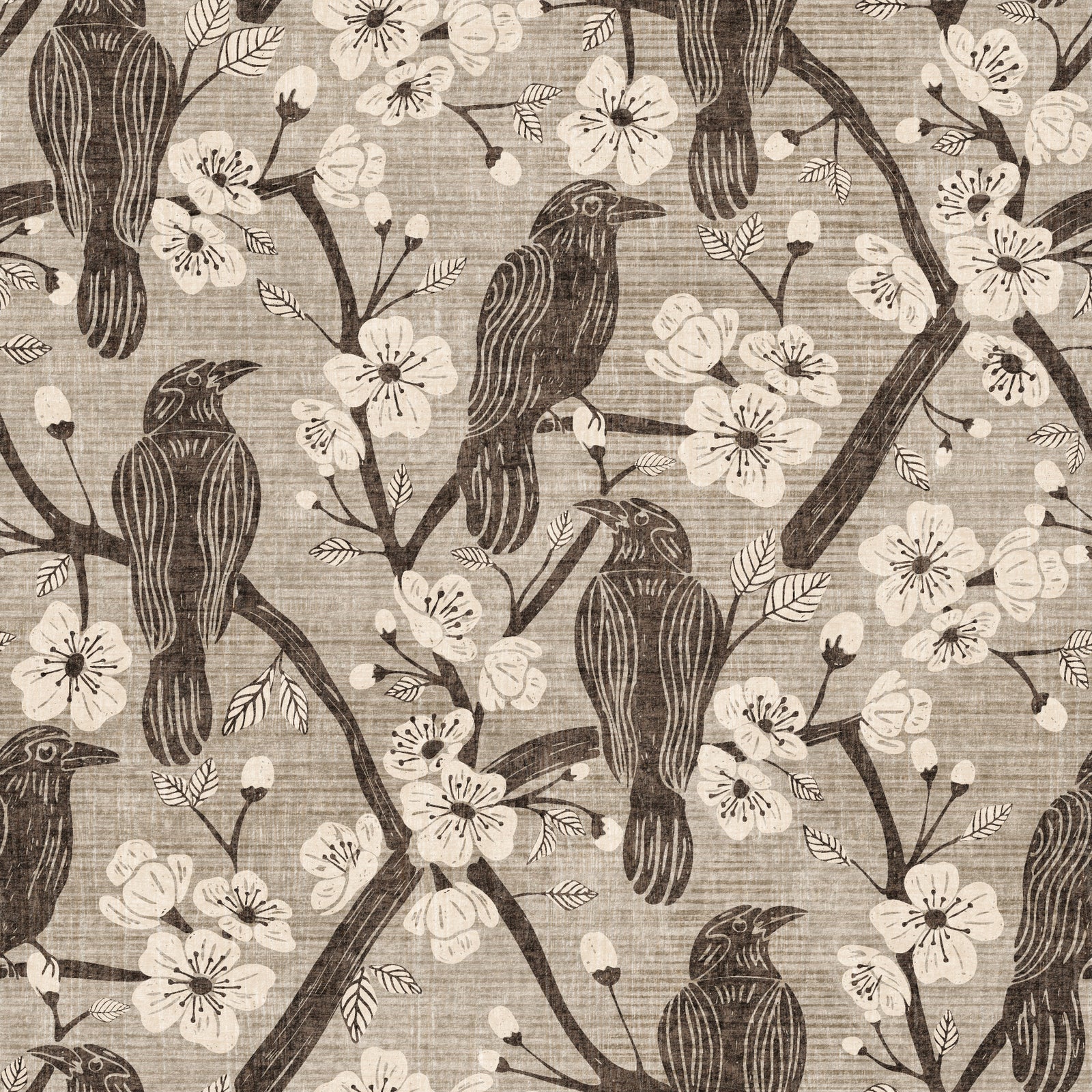 Bloom & Crows Taupe & Ivory Wallpaper⁠