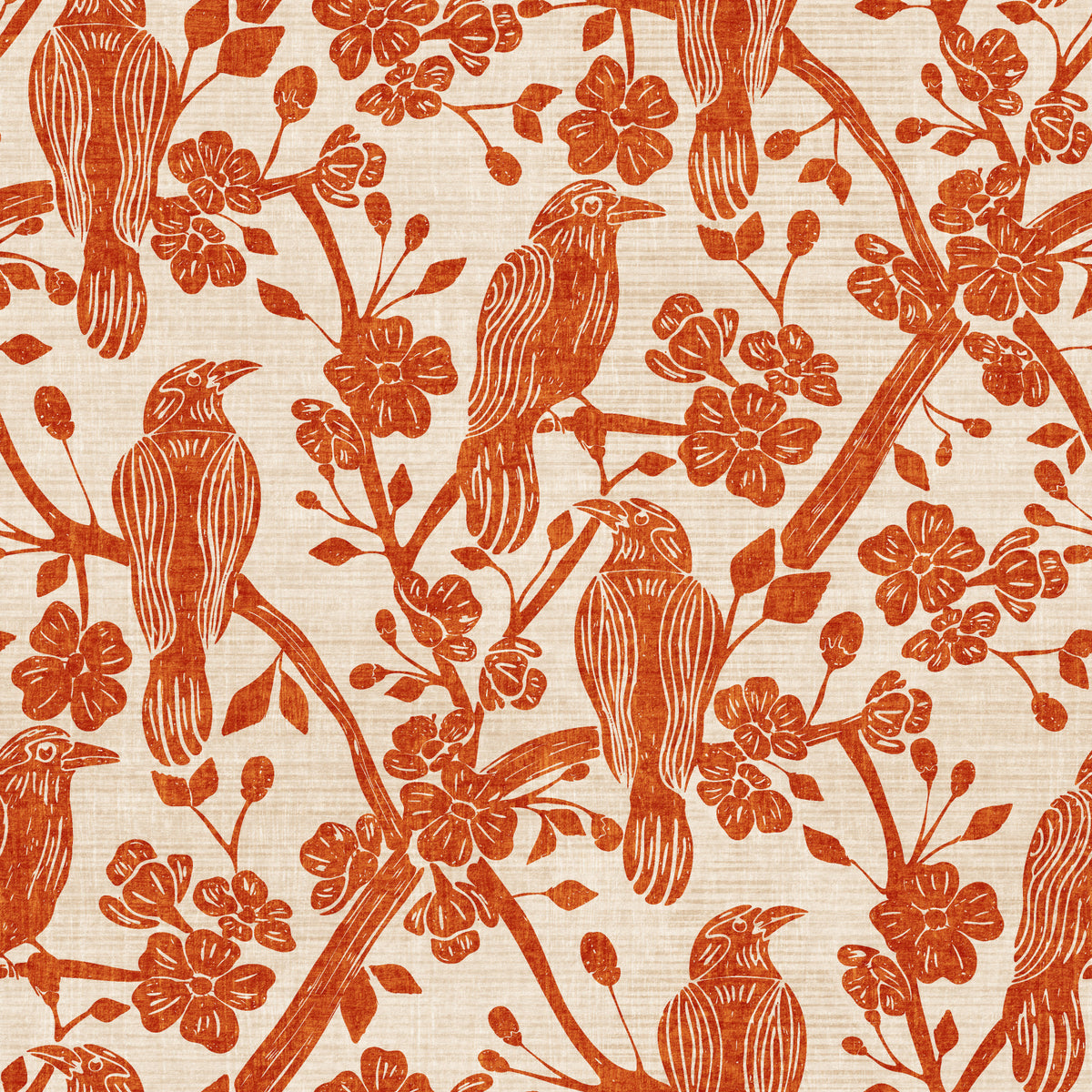 Blossom & Crow Rust Orange & Cream Wallpaper⁠ in your room — zoomed