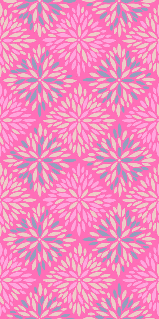 Dahlia Diamonds Bohemian Floral Damask Tiles Fuchsia Hot Pink Wallpaper⁠