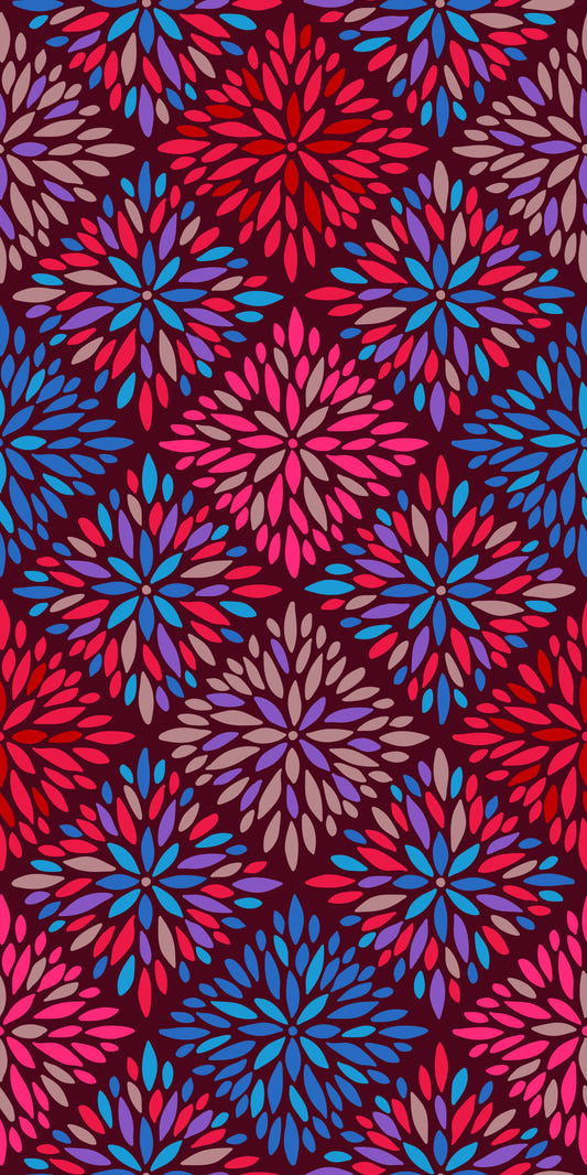 Dahlia Diamonds Boho Floral Tile Maximalist Cherry Red Pink Blue Purple Wallpaper⁠