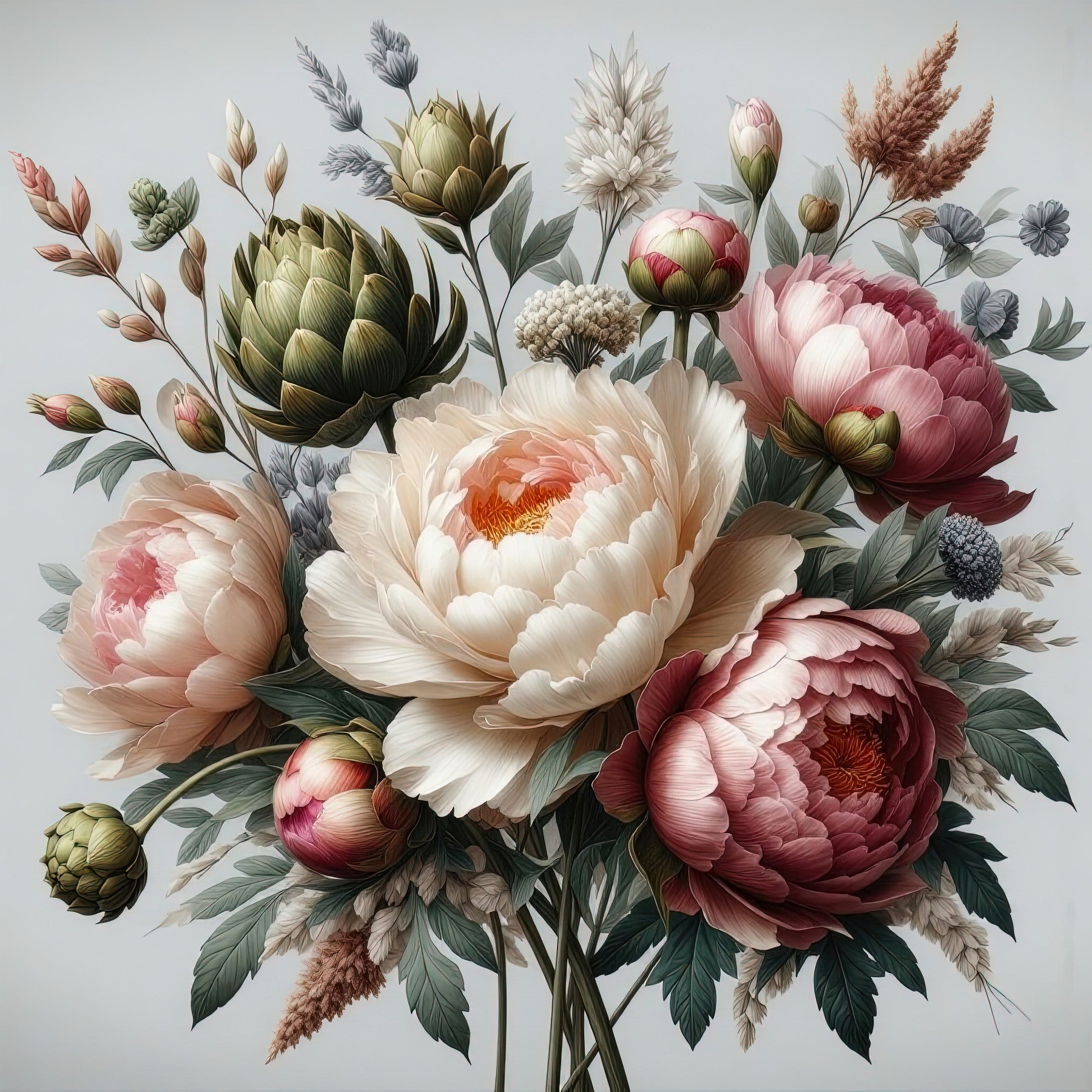 Vintage Peonies Moody Wall Mural