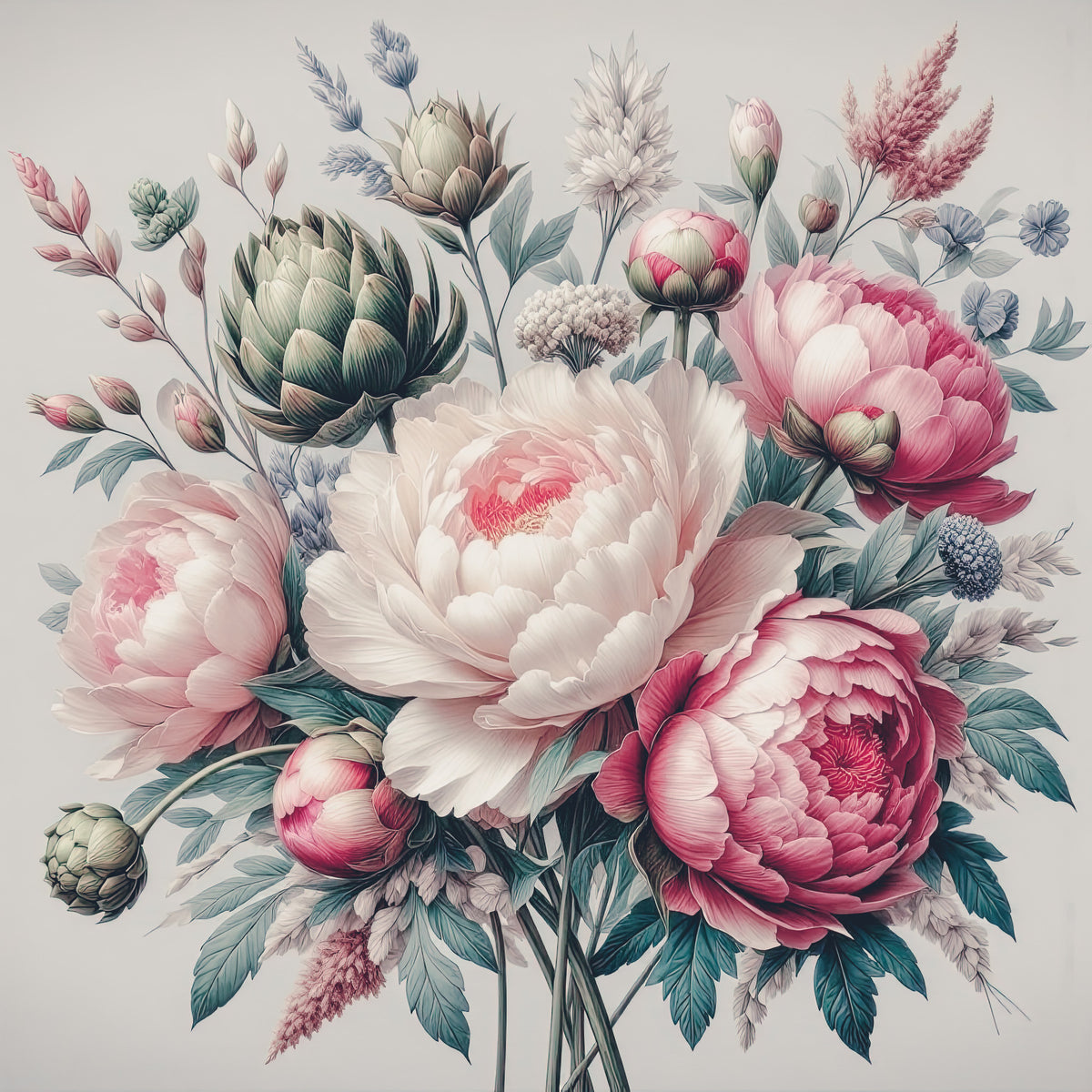 Vintage Peonies Spring Wall Mural in your room — zoomed