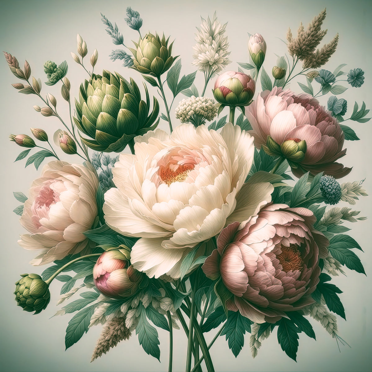 Vintage Peonies Baroque Wall Mural