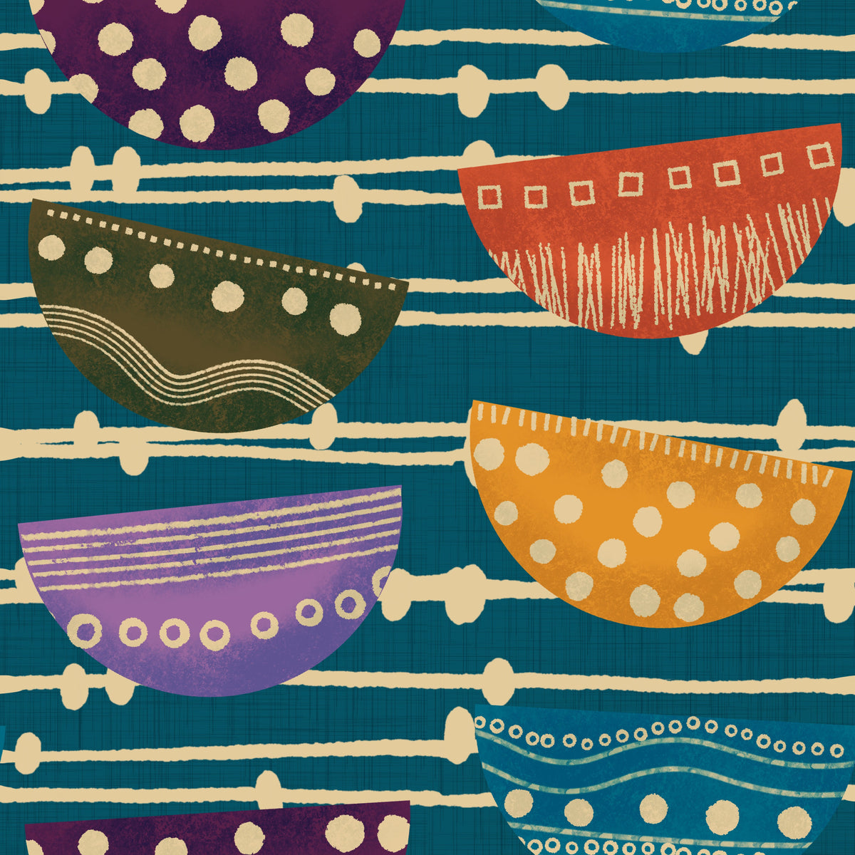 Boho Jewel Tone Retro Bowls Teal Wallpaper⁠ in your room — zoomed