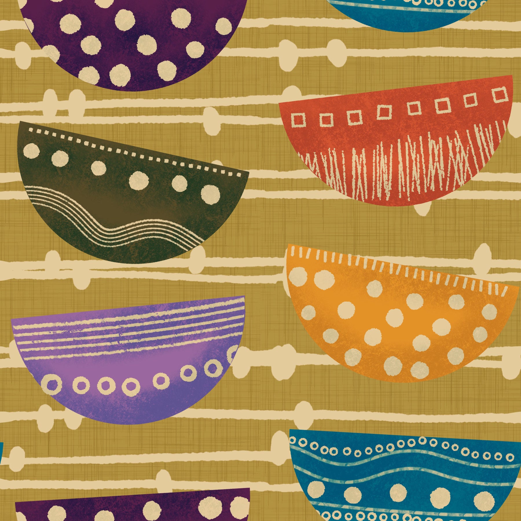 Boho Jewel Tone Retro Bowls Mustard Wallpaper⁠