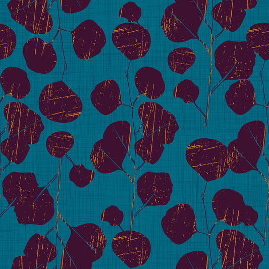 Boho Jewel Tone Botanical Plum Leaves Teal Wallpaper⁠