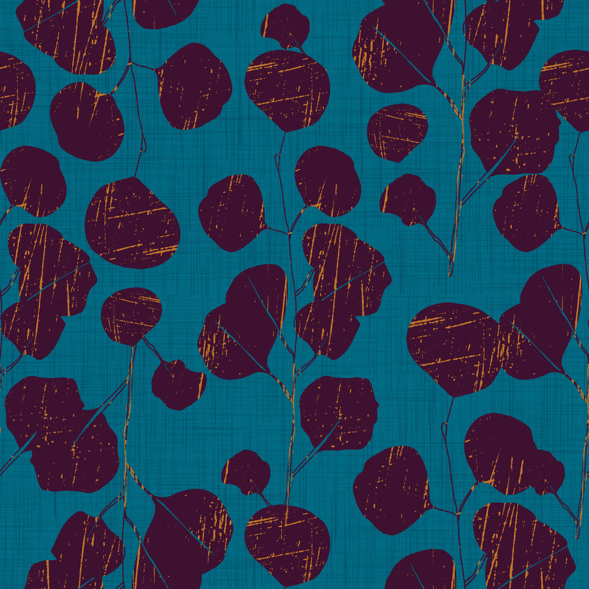 Boho Jewel Tone Botanical Plum Leaves Teal Wallpaper⁠