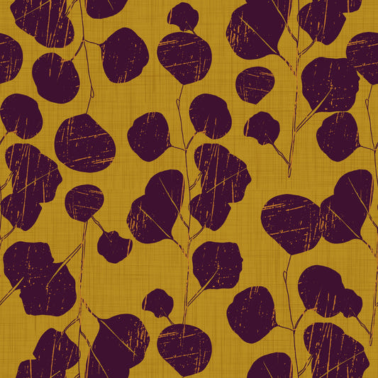 Boho Jewel Tone Botanical Plum Leaves Mustard Wallpaper⁠