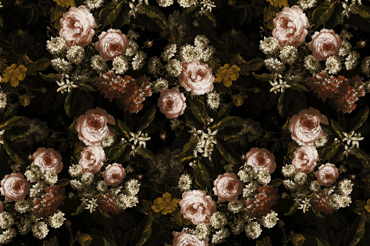 Midnight Baroque Bloom Wall Mural in your room — zoomed
