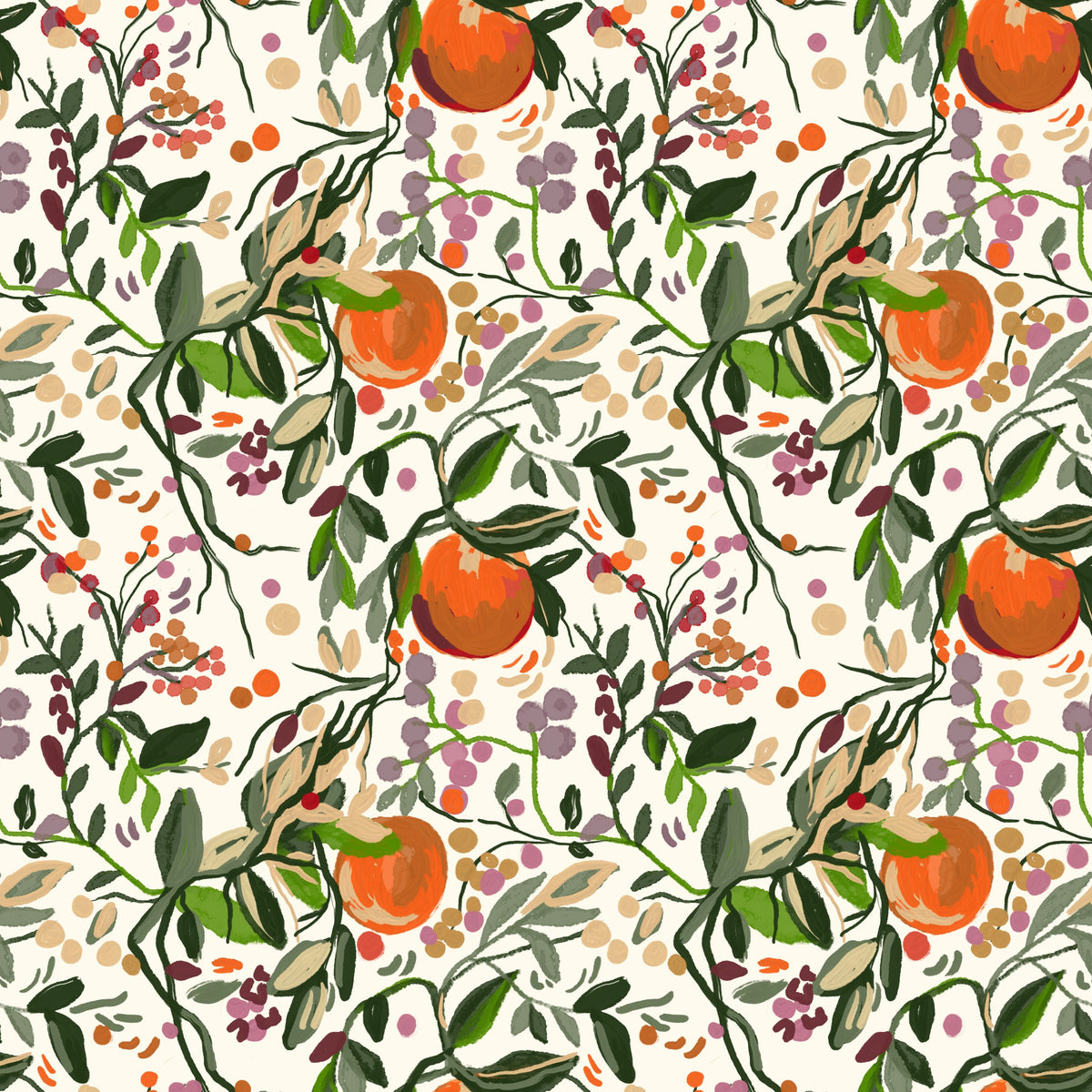 Botanical Orange Motif Wallpaper⁠ in your room — zoomed