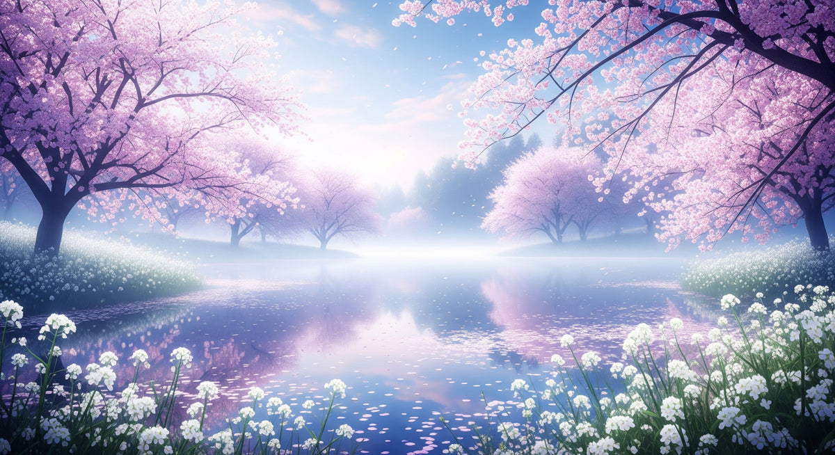 Cherry Blossom Serenity Wall Mural in your room — zoomed