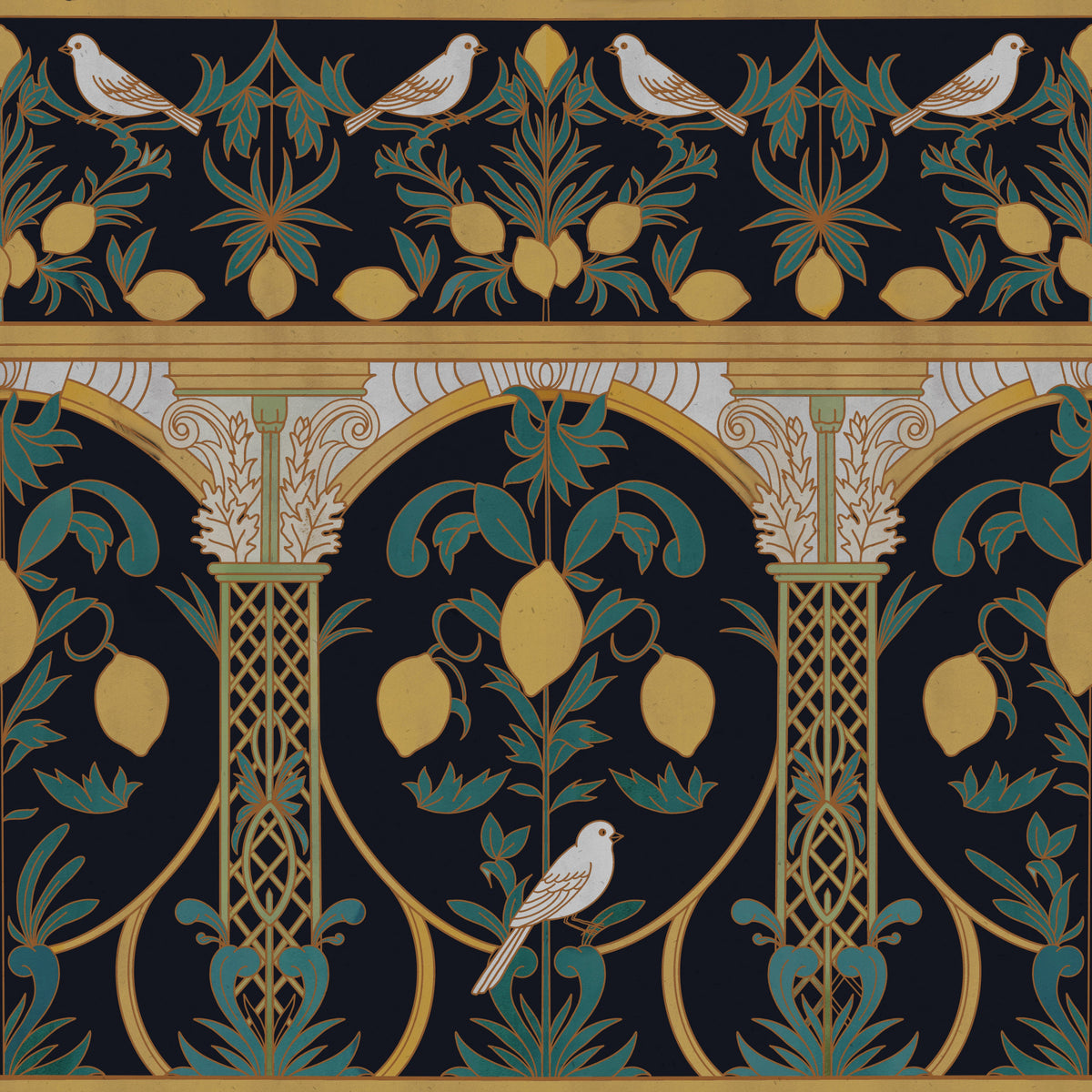 Italian Lemon Garden Mediterranean Elegant Night  Wallpaper⁠ in your room — zoomed