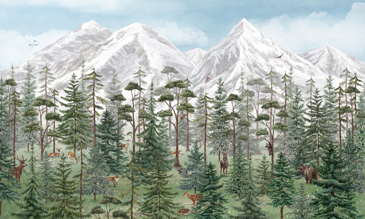 Tranquil Alpine Forest Wall Mural in your room — zoomed