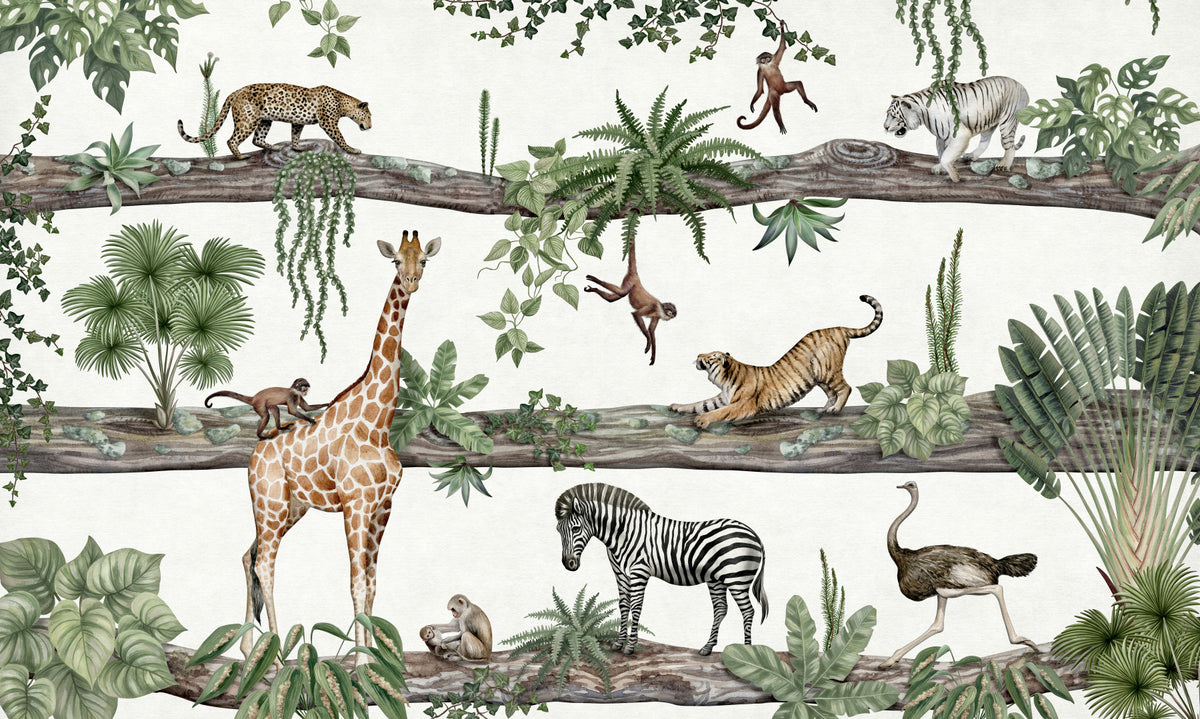 Enchanted Jungle Scene Wall Mural in your room — zoomed
