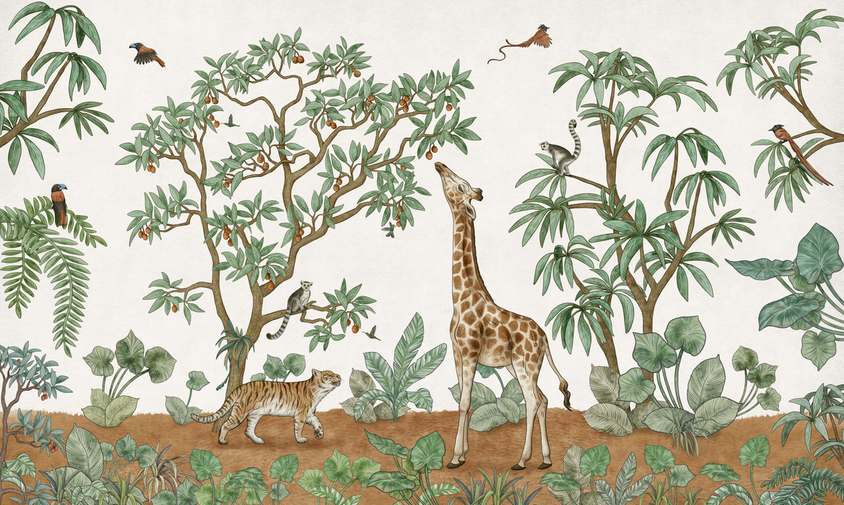 Tropical Menagerie Wall Mural in your room — zoomed